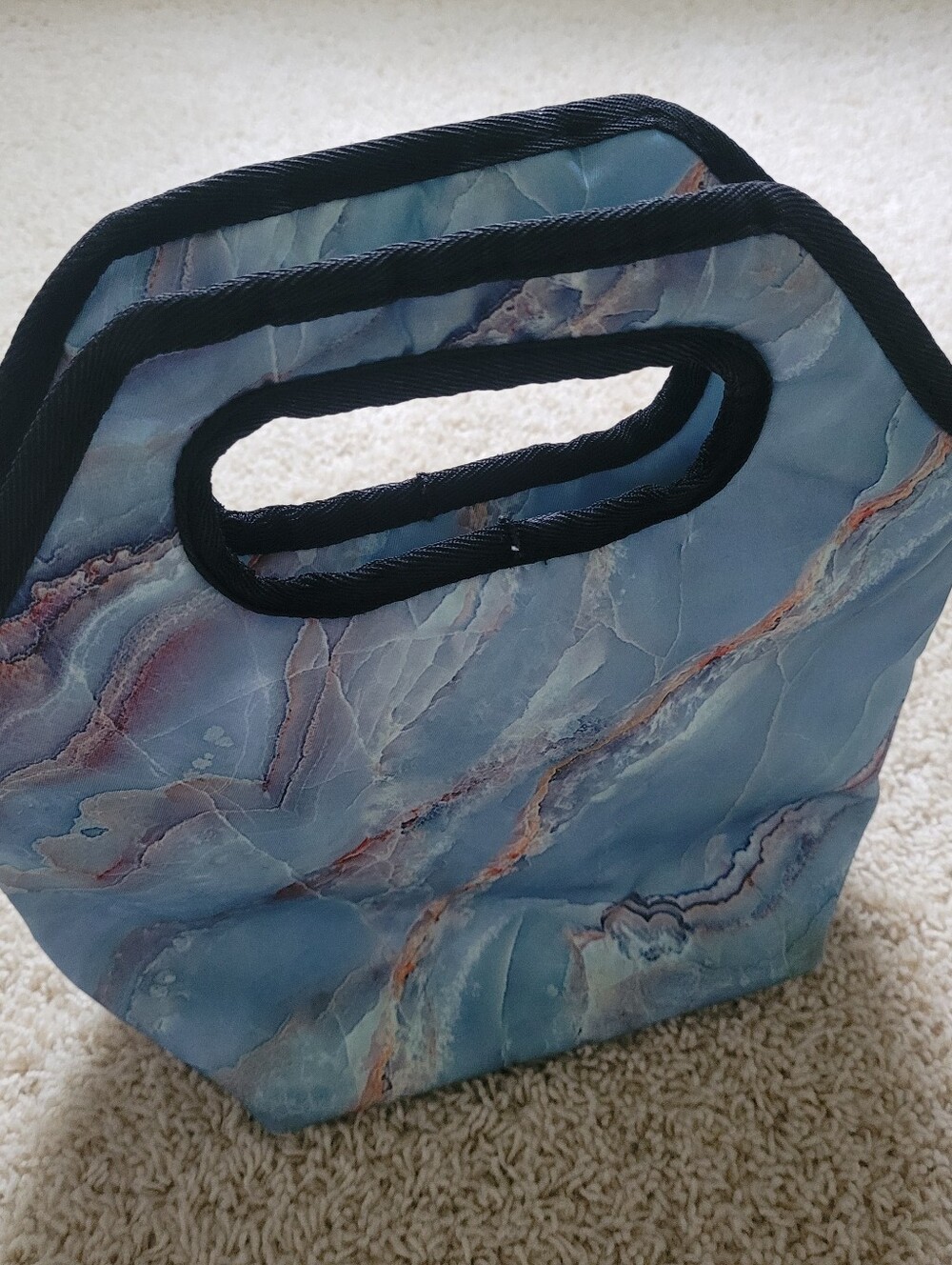 Back To School Insulated Blue Marble Fabric Lunch Bag